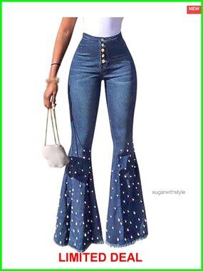 High Waisted Bell Bottom Jeans Ripped Flare Wide Leg Denim Pants